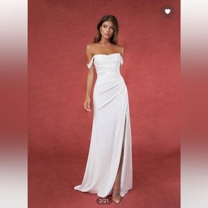 Azazie Moonlight | Mermaid Pleated Crepe Back Satin Chapel Train Dress *ALTERED